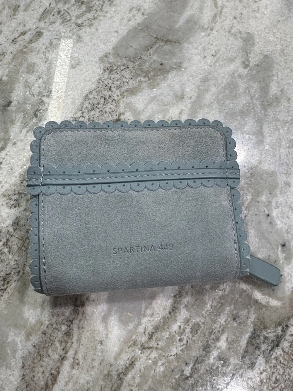 Spartina 449 Scalloped Suede Zip Wallet in Slate Blue